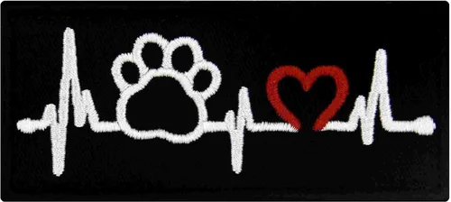 Perro mascota pata con corazón Servicio de electrocardiograma Perro Parche Bordado Chaleco/Arneses Insignia Sujetador Gancho y Bucle Emblema