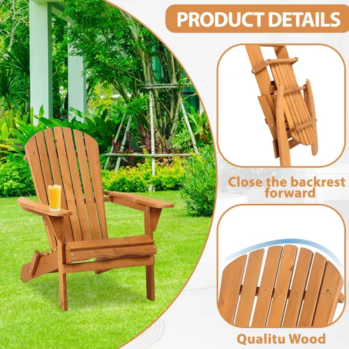 Miniatura 5 de Dopinmin Silla plegable de césped, silla para jardín de patio al aire libre, silla Adirondack de madera natural