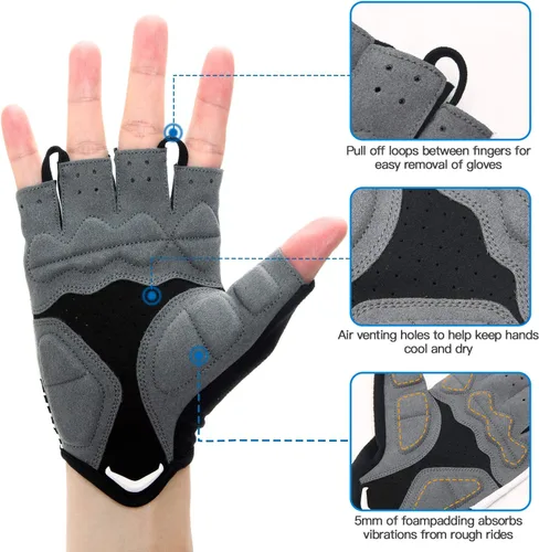Miniatura 3 de Souke Sports Guantes de ciclismo Guantes acolchados de medio dedo para bicicleta con absorción de golpes, antideslizantes, transpirables, MTB