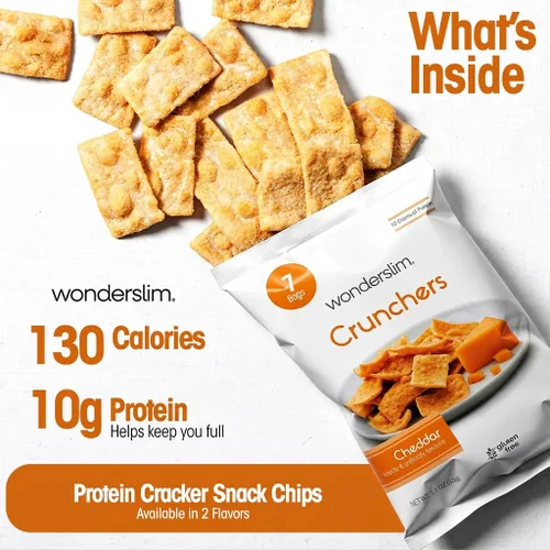 Miniatura 3 de WonderSlim Chips de galletas de proteína, cheddar, 0.35 oz de proteína, 0.11 oz de grasa, sin gluten (7 unidades)