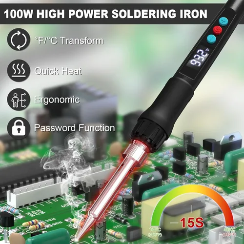 Miniatura 4 de Kit de soldador, pistola de soldadura de 100 W con pantalla digital LED, temperatura ajustable 356-932℉ Kit de soldadura para electrónica, incluye