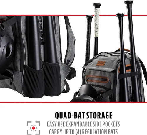 Miniatura 4 de Franklin Sports Mochilas para béisbol y sóftbol + MLB + USA Softball - Bolsas de equipo para béisbol + sóftbol rápido - Mochilas para bates, Gris
