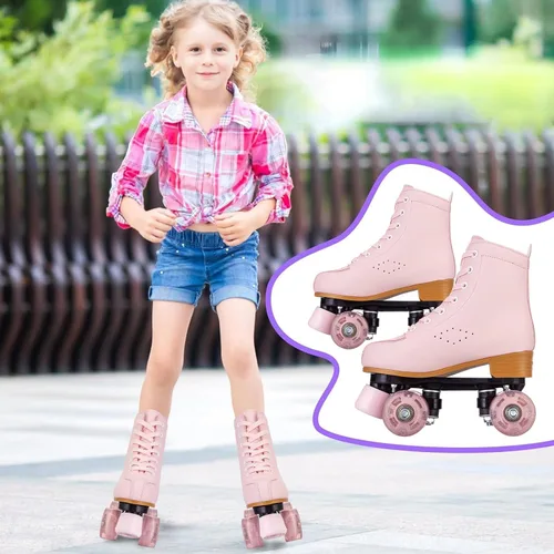 Miniatura 7 de jessie Patines de ruedas para niñas y mujeres, patines de piel sintética iluminados para niños, lindos patines ajustables de cuatro ruedas