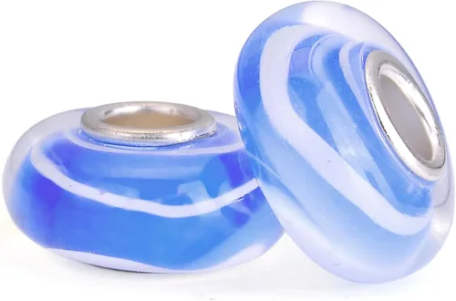 Miniatura 14 de RUBYCA Cuentas de cristal de Murano floral con núcleo de color plateado, ajuste europeo para hacer joyas, 6