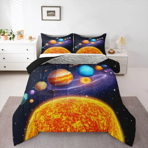 Erosebridal Universe Galaxy - Juego de edredón para niñas y niños, juego de ropa de cama de galaxia para adolescentes, planeta, tierra, estrellas,