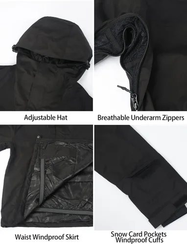 Miniatura 32 de GSOU SNOW Chaqueta de esquí para hombre, abrigo de nieve para snowboard, cálido, invierno, impermeable, con capucha