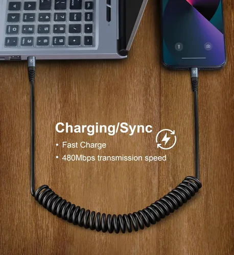 Miniatura 5 de Paquete de 2 cables de carga USB C a USB C en espiral para automóvil, cable de carga rápida USBC tipo C compatible con 17/1615/15 Plus/15 Pro/15 Pro