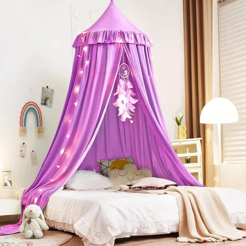 Miniatura 12 de Kertnic - Toldo decorativo para cama de niños, carpa de algodón suave para decoración de habitación de niñas, castillo de princesa de ensueño, Verde