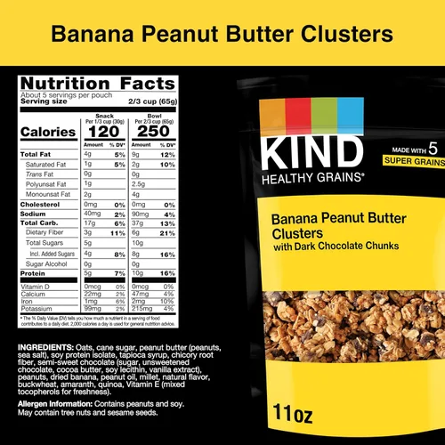 Miniatura 2 de KIND HEALTHY GRAINS Granola Tamaño familiar, aperitivo saludable, mantequilla de maní de plátano con trozos de chocolate amargo, racimos de granola