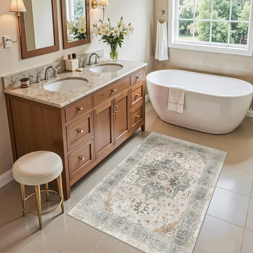 Miniatura 541 de Madane Tapete lavable de 2 x 10 pies para pasillo, cocina, recibidor, clásico, suave, antideslizante para interiores, casa de campo, baño, sala