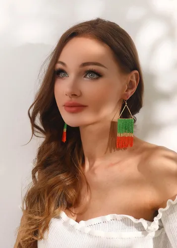 Miniatura 2 de Aretes de borla hechos a mano, aretes de cuentas de semillas, aretes bohemios con flecos para mujer