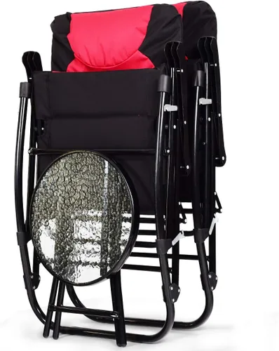 Miniatura 5 de RELAX4LIFE Bistro - Juego de 3 piezas con 2 mecedoras plegables y 1 mesa de cristal para balcón, sillas de patio al aire libre y juego de mesa (rojo)
