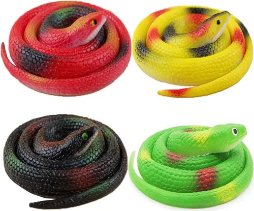 4 paquetes de serpientes de goma realistas para mantener alejados a los pájaros, serpientes falsas de bosque de plástico de 29 pulgadas, decoración