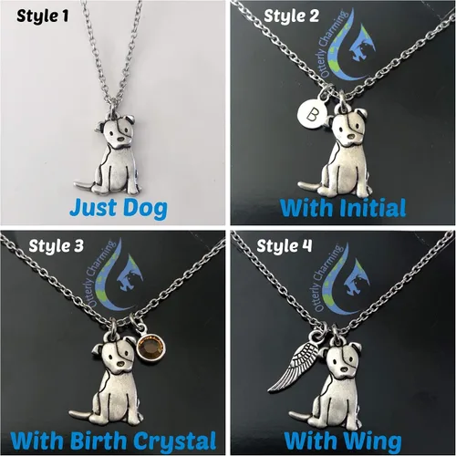 Miniatura 2 de Collar personalizado de Pitbull inicial y piedra natal opcional Memorial de Pitty Dog Regalo de Pit Bull