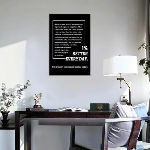 Miniatura 2 de Motivational Wall Art 1% Better Every Day Quote Framed Canvas Poster Inspirational Wall Decor for Office Gym Study Room Small Size Growth Mindset