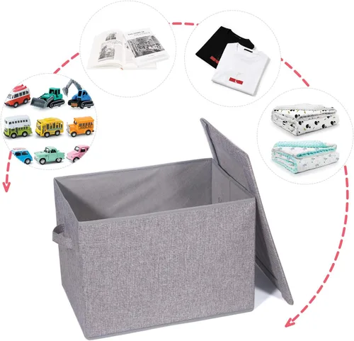 Miniatura 7 de TENABORT Paquete de 3 cajas de almacenamiento plegables grandes con tapas, cubos de almacenamiento de tela, contenedores de tela, cestas