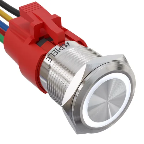 Miniatura 20 de APIELE Interruptor de botón de bloqueo de 0.748 in, 12 V CC, anillo de halo de ojo de ángel LED de 0.74 pulgadas, 1NO1NC SPDT con enchufe de cable