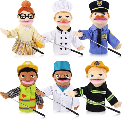Miniatura 8 de 6 piezas de marionetas de mano familiares de 30 cm, abuelos, mamá y papá, hermano y hermana, marionetas de mano de felpa para niños, juguetes
