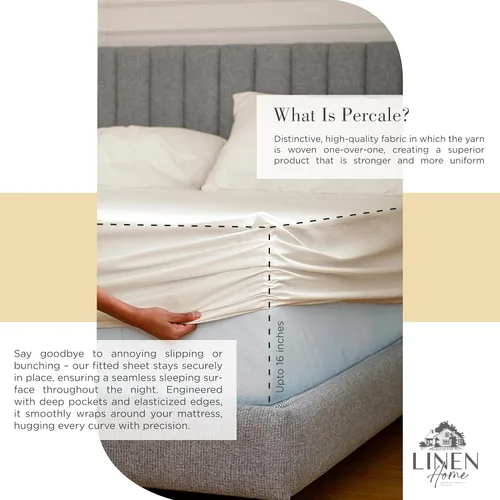 Miniatura 4 de Linen Home Juego de sábanas 100% de percal de algodón, fresco, ligero, sólido, tamaño queen, 4 piezas, 1 sábana encimera, 1 sábana ajustable, 03