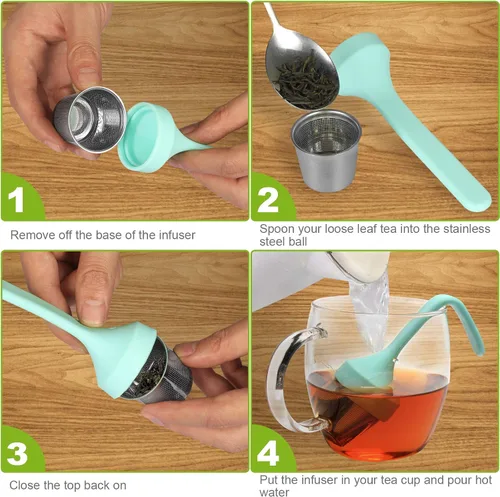 Miniatura 5 de Infusor de té, filtro de taza de té de malla extra fina, mango de silicona, colador de té de acero inoxidable, suelto, más empinado para té de hojas