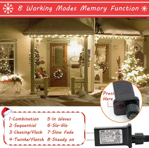 Miniatura 2 de Luces de Navidad para exteriores, 300 luces LED de 108 pies con 8 modos, enchufe de extremo a extremo, certificado UL, guirnalda de luces