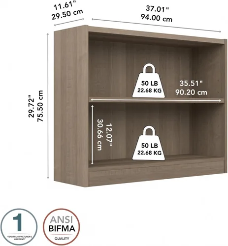 Miniatura 8 de Bush Furniture Universal - Estantería pequeña de 2 estantes en acabado gris ceniza, estantería de almacenamiento bajo y exhibición