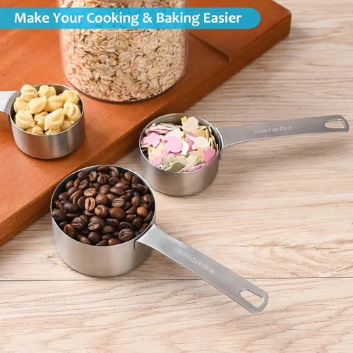 Miniatura 4 de Juego de tazas medidoras, juego de tazas medidoras de acero inoxidable 18/8 para hornear y cocina, taza métrica y de metal estadounidense