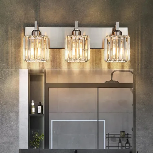 Miniatura 3 de Luz de Tocador de Baño Moderna 3 Luces Níquel Cepillado Luz de Tocador Luz de Pared de Cristal Accesorios de Iluminación de Baño Níquel torcido