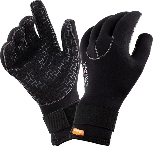 Miniatura 5 de Guantes de agua de neopreno de 0.197 pulgadas con correa ajustable para la muñeca para canoa sobre hielo, natación, kayak, pesca submarina y esquí