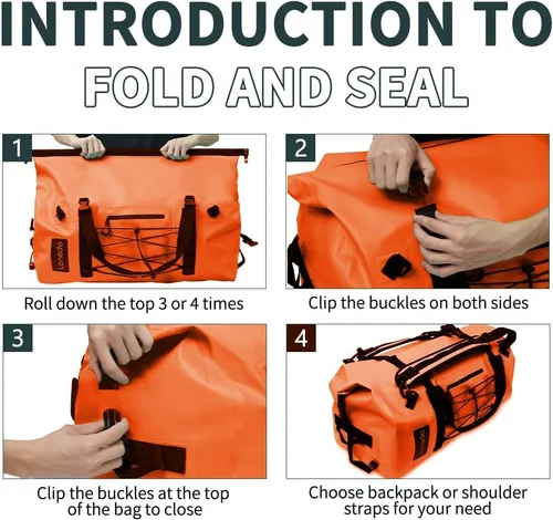 Miniatura 5 de 80L Dry Bag Large Waterproof Bag Roll-Top Heavy Duty Fishing Duffel Bag with Durable Straps & Handles for Kayaking Paddle boarding Boating Rafting