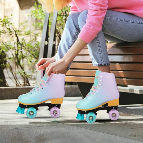 Miniatura 2 de LIKU Patines de cuatro ruedas para niñas y mujeres con todas las ruedas iluminadas, patines de cordones iluminados para interiores y exteriores