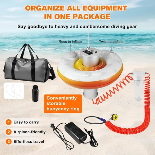 Miniatura 7 de Sistema de ventilación de buceo, dispositivo portátil de respiración subacuática pulmonar sin tanque con tubo de 50 pies de largo, compresor de aire