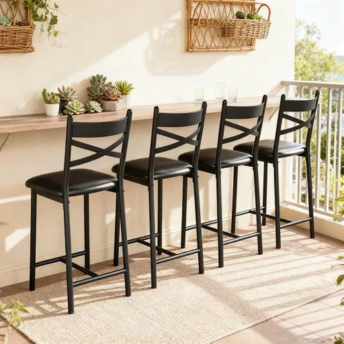 Miniatura 3 de IDEALHOUSE Taburetes de bar de altura de mostrador de 26 pulgadas, taburetes altos modernos con respaldo, patas de metal y reposapiés, sillas de bar