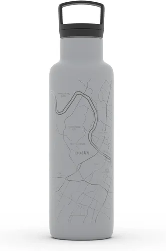 Miniatura 131 de Well Told Botella de agua aislada con mapa de Washington DC grabado, botella de acero inoxidable grabada (21 onzas, blanco) botella aislada de mapa