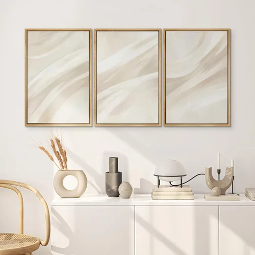 Miniatura 33 de SIGNWIN Lienzo enmarcado para pared, arte con pinceladas de flujo neutro en tonos beige abstractos, ilustraciones, arte moderno, decorativo