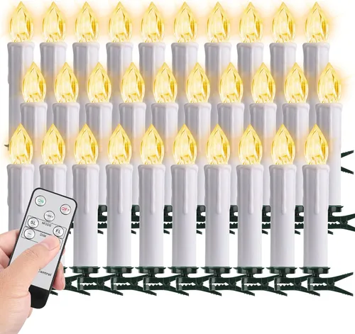 Miniatura 8 de FPOO Decoraciones de Navidad para interiores, 3 velas cerosas para árbol de Navidad con temporizador remoto, candelabros LED a batería para ventana