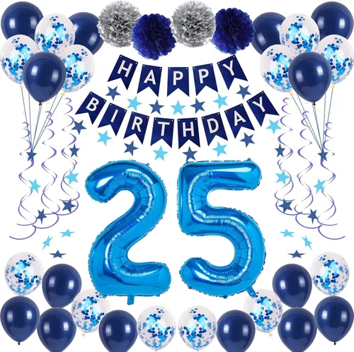 Miniatura 22 de Decoraciones de fiesta de cumpleaños azul número 12 para niños y niñas, suministros de globos de feliz cumpleaños 12 con pancarta de feliz Azul-a-31