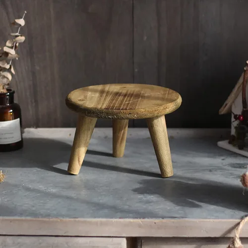 Miniatura 6 de Mini taburete redondo de madera, mesa de soporte para plantas de interior, taburete de madera decorativo, soporte de exhibición moderno