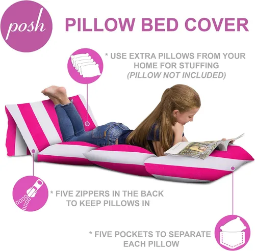Miniatura 2 de Funda de almohada para el suelo para niños - Fundas premium para almohadas y cojines Lona - Rayas Rosa y Blanca