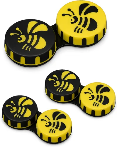SPORTS WORLD VISION Estuches de lentes de contacto divertidos de temporada Bee Cute Screw Top Almacenamiento de viaje Caja de lentes de contacto L/R
