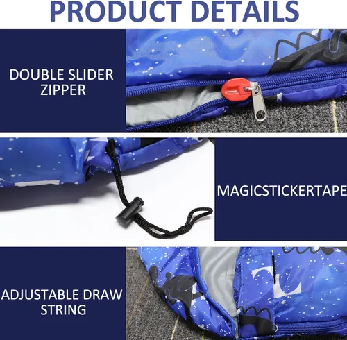 Miniatura 3 de Sacos de dormir para niños - Sacos de dormir para acampar con bolsa de transporte - Saco de dormir compacto para senderismo, mochilero para 3