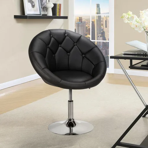 Miniatura 2 de Yaheetech Silla contemporánea con respaldo tapizado redondo, altura ajustable, giratoria, moderna, para tocador, negra