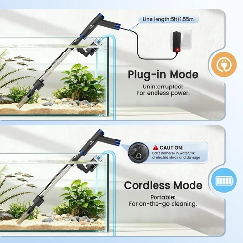 Miniatura 4 de fishkeeper Limpiador eléctrico para peceras – Herramientas de limpieza de acuarios recargables de 8 W con aspiradora de grava, cambiador de agua