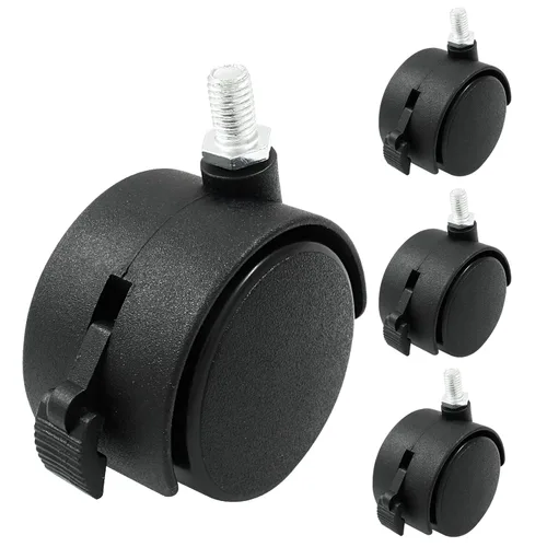 Miniatura 10 de 4 piezas ruedas giratorias de 1.5 pulgadas, ruedas giratorias de placa de nailon negro con freno, ruedas giratorias de placa resistente de repuesto