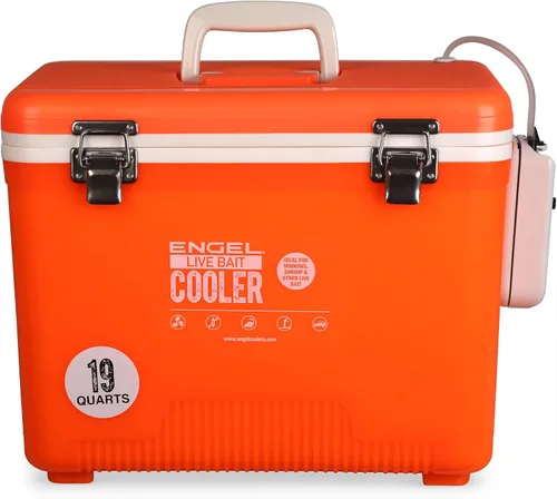 Miniatura 7 de Engel Caja enfriadora de cebo vivo con bomba aireadora de 2ª generación de 2 velocidades, estación de pesca portátil y cubo de pececillos para Blanco