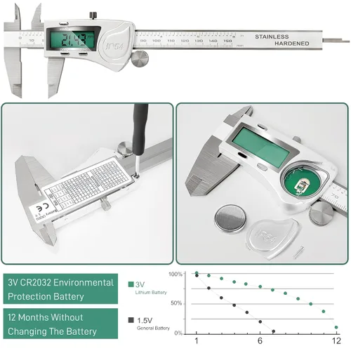 Miniatura 5 de Calibre digital electrónico de Vernier, herramienta de medición, micrometro electrónico impermeable IP54, calibre de vernier de acero inoxidable