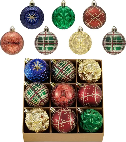 Miniatura 9 de Valery Madelyn Adornos para árboles de Navidad, 9 unidades, 2.36 pulgadas, negro y dorado, irrompibles, adornos de bola colgante de lujo