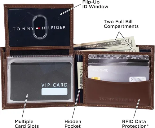 Miniatura 55 de Tommy Hilfiger Cartera de piel auténtica para hombre con ventana de identificación y múltiples ranuras para tarjetas
