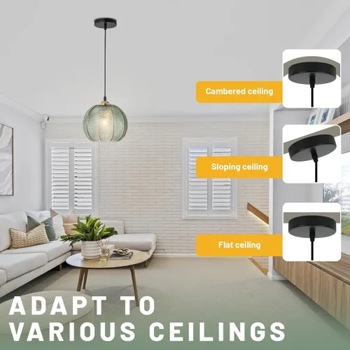 Miniatura 6 de Green Hand Blown Glass Globe Pendant Lights Mid Century Modern Ceiling Hanging Light Fixtures 8.2“ Farmhouse Striped Gold Chandelier for Kitchen