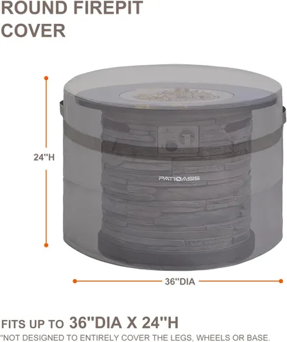 Miniatura 3 de Cubierta Redonda Gris para Hoguera Exterior de 36 Pulgadas de Diámetro Impermeable para Patio Cubierta para Tazón de Fuego de Propano 600D